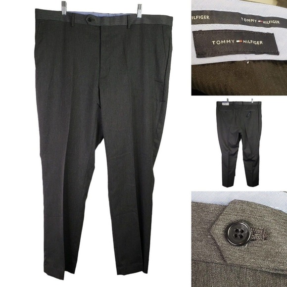 Tommy Hilfiger Dress Pants Mens 42x30 Gray Solid Modern Flex Performance - Picture 1 of 8